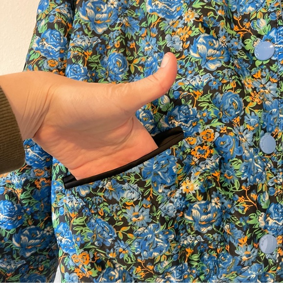 Vintage Coach Reversible Varsity Jacket M/L Blue Satin Bomber Floral Snap *Flaw - Picture 13 of 16